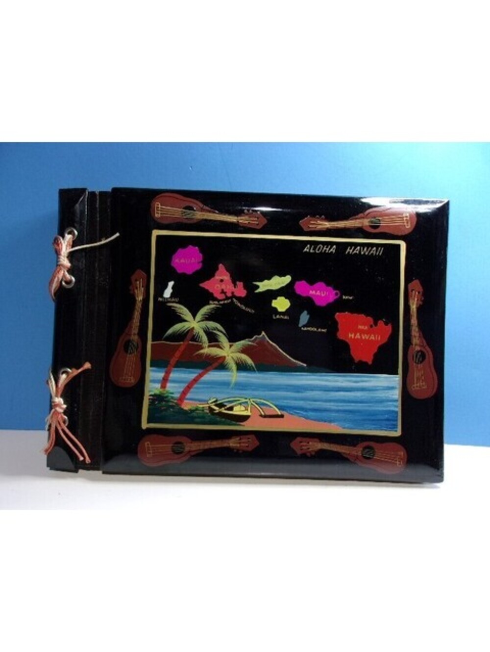 Vintage Black Lacquer Photo Album Scrapbook Hawaii Islands Unused 1940's 1950's